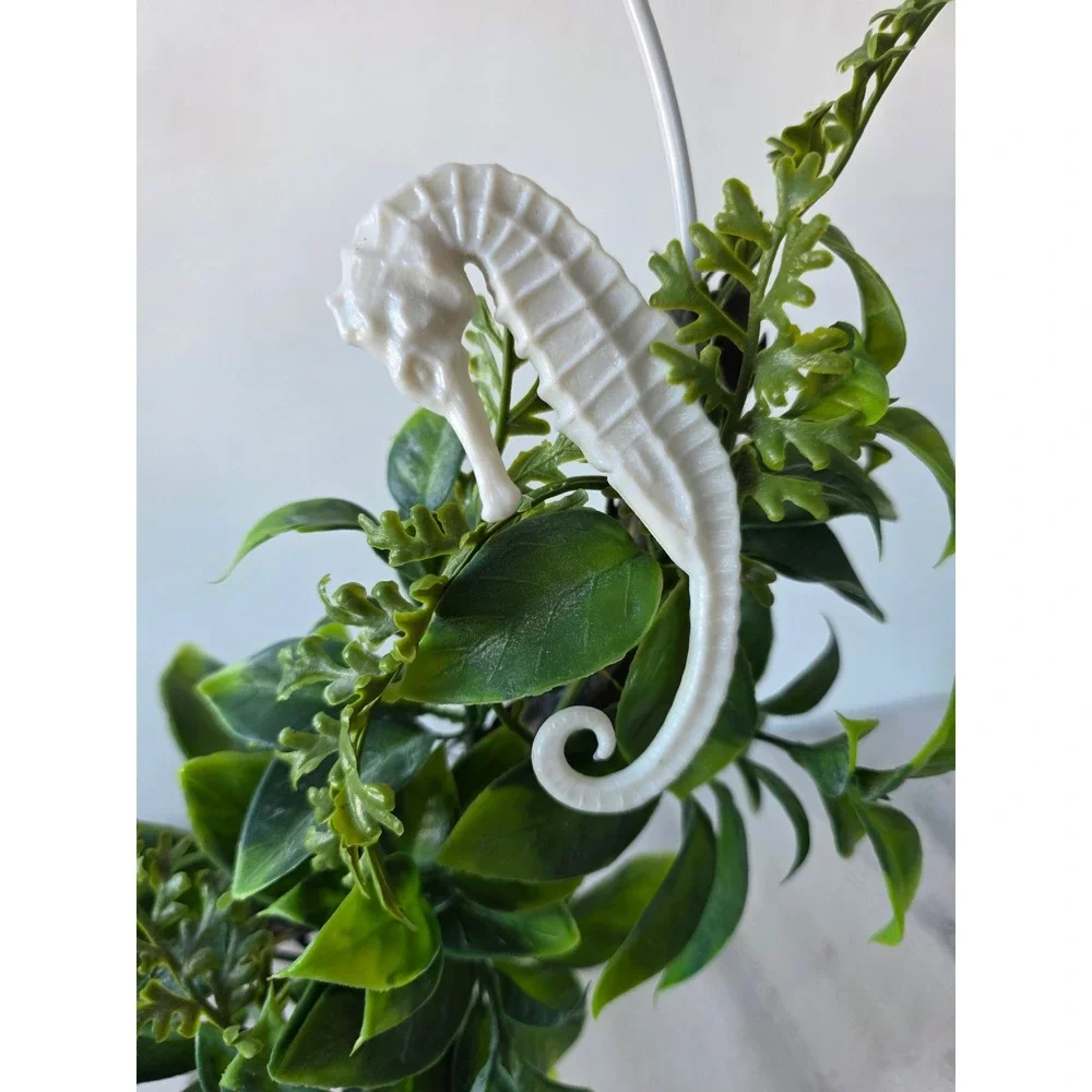 Seahorse plant hanging Beach bathroom decor white green shabby chic unique